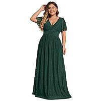 Ever-Pretty Women's A Line V Neck Short Sleeves Pleated Plus Size Maxi Evening Dresses 11961-DA