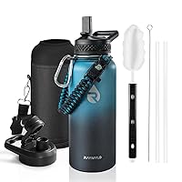 Insulated Water Bottle 32 oz, Triple Wall Vacuum Stainless Steel (Cold for 48 Hrs, Hot for 24Hrs), Leak Proof & BPA-Free, 32oz Hydro Water Flask with Paracord Handle & Straw Spout Lids