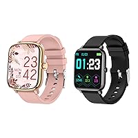 KALINCO 2 Pack Smart Watch Bundle: P96 Pink Gold, P22 Black with Heart Rate, Blood Pressure and Blood Oxygen Monitoring