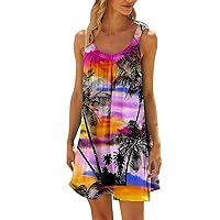 Summer Spring Dress for Women Casual Fashion Round Neck Sleeveless Dress Printed Hawaii Beach Mini Dress