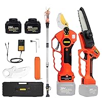 T TOVIA Cordless Electric Pruner Kit, 1.6 Inch Pruning Shears and 5 Inch Handheld Electric Chain Saw with 75 Inch Foldable Extension Pole, 2 Pack 25V Lithium Batteries, SK5 Blades