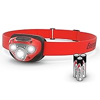 Energizer Vision HD + LED Headlamp, Red & Black Color, LED Light for Emergencies, Outdoors or as a Work Light, Includes Batteries