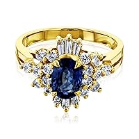 Kobelli Blue Sapphire and Diamond Oval Ballerina Engagement Ring 14k Gold