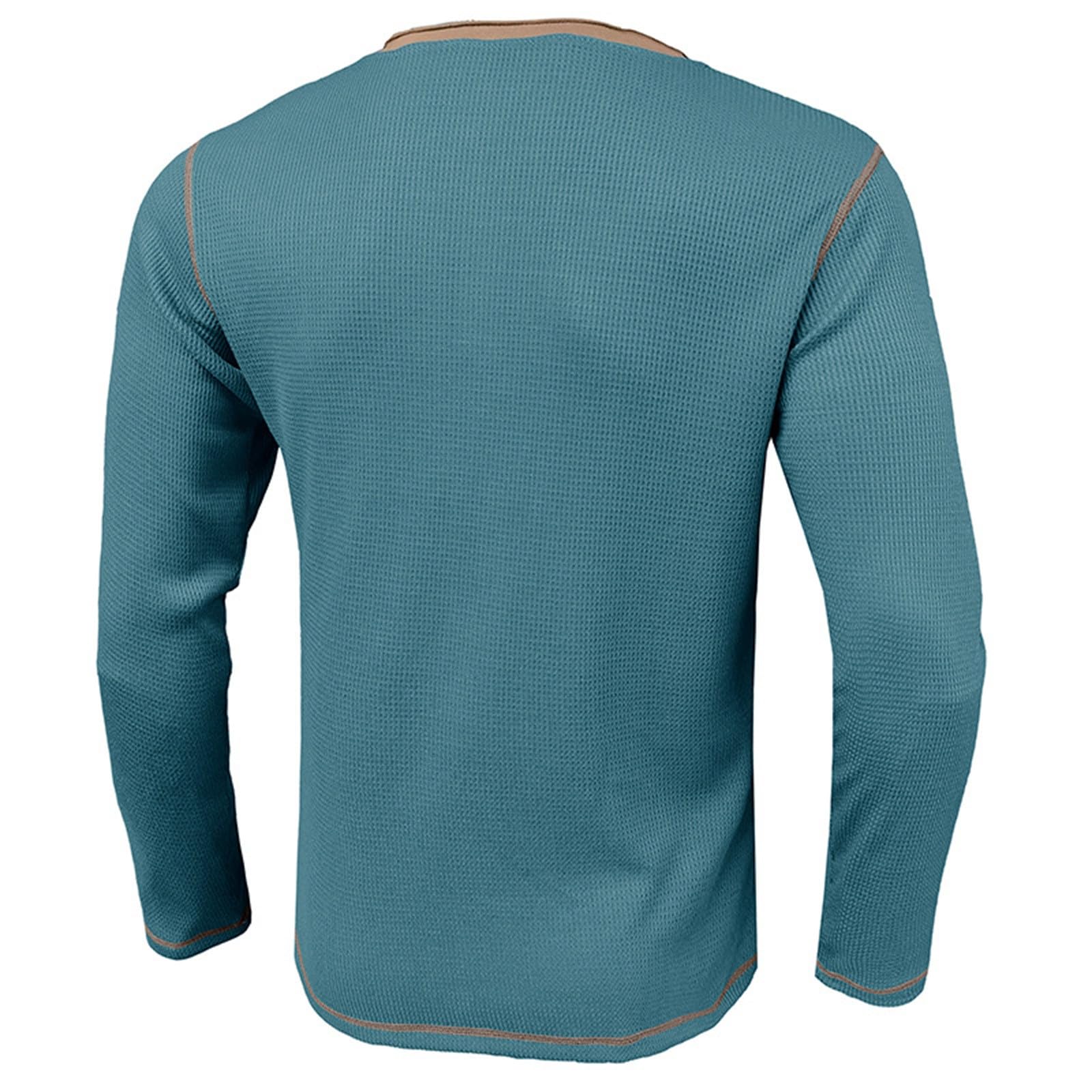 Buy Men's Long Sleeve Waffle Henley T-Shirts for Men, Fashion Colorblock  Button Tops Casual Slim Bottoming T-Shirt Blouse