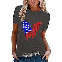 Womens Spring Tops for Over 60 Women's Casual Independence Day Star Print T Shirt Short Sleeve Shirt Loose Top