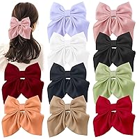 10 Pcs Bow Hair Clips for Women Girls 5.5 Inch Big Hair Bows 10 Solid Colors Handmade Soft Fabric Bowknot French Barrettes Hair Accessories