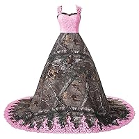 YINGJIABride Straps Ball Gown Camo and Lace Wedding Dresses for Bride Long with Train