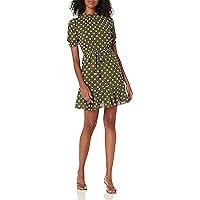 Tommy Hilfiger Women's Petite Sheer Gingham Classic Dress, Dark Olive and Bisque