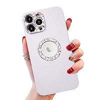 for iPhone 14 Pro Max Case Glitter with Bling Diamond Camera Lens Protection for Women Girls, Ultra Thin Luxury PU Leather Case with 3D Sparkle Crystal Rhinestone for iPhone 14 Pro Max, White