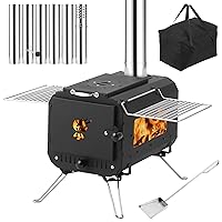 Outdoor Portable Wood Stove, Tent Stove,Wood Burning Stove for Camping,Cast Iron Wood Stove,Tent Heaters for Camping, Includes Chimney Pipes ans View Glass,Ice-fishing, Cookout, Hiking, Travel