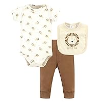 Hudson Baby Unisex Baby Cotton Bodysuit, Pant and Bib Set, Brave Lion, Newborn
