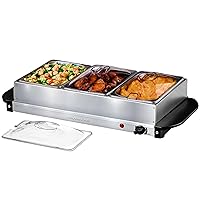 OVENTE Electric Buffet Server & Food Warmer with Temperature Control Perfect for Parties, Dinners and Entertaining, Three 1.5 Quart Chafing Dish Set with Stainless Steel Warming Tray, Silver FW173S