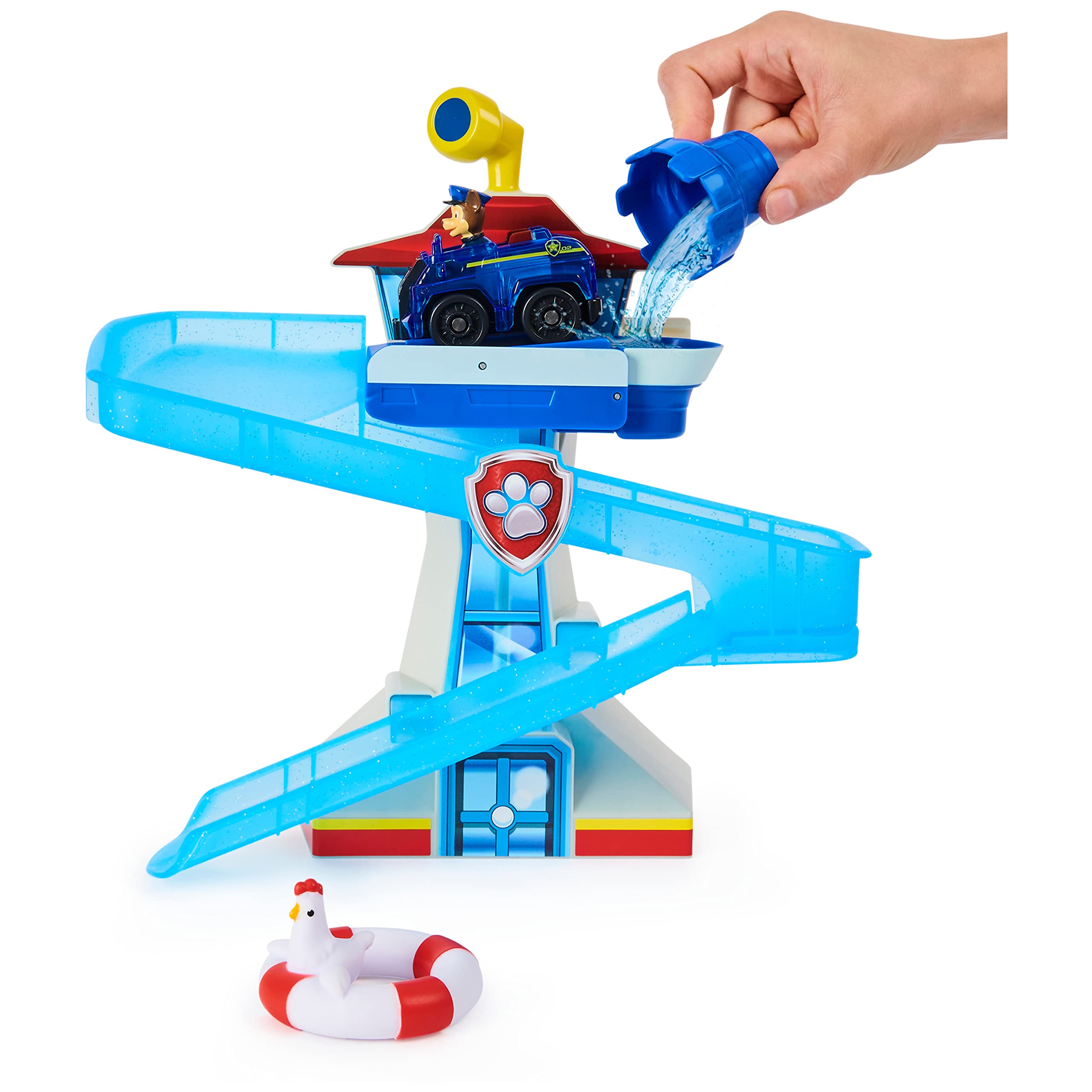Paw Patrol, Adventure Bay Bath Playset with Light-up Chase Vehicle, Bath Toy for Kids Aged 3 and up