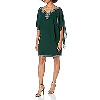 J Kara Women's V Neck Capelet Short Cocktail Floral Beaded Dress