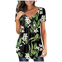 Womens Blouses,Plus Size Loose Summer Short Sleeve Top V Neck Sexy Trendy Printed Tees T Shirt Casual Shirt