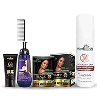 Herbishh Hair Color Shampoo for Gray Hair + Hair Color Cream for Gray Hair Coverage + Instant Hair Straightener Cream with Applicator Comb Brush + Underarm Cream
