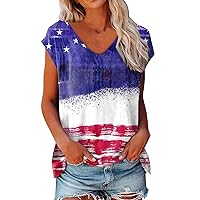 Women Tops Dressy Casual Womens Elegant Short Sleeve Independence Day Print Top V Neck Casual T Shirt Summer S