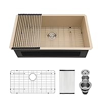 Lordear Marble Coating Finish Kitchen Sink 33 Inch Stainless Steel Single Bowl Undermount Kitchen Sinks 16 Gauge 33x19 Inch with Accessories