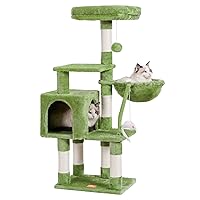 Heybly Cat Tree with Toy, Cat Tower condo for Indoor Cats, Cat House with Padded Plush Perch, Cozy Hammock and Sisal Scratching Posts, Green HCT004SGR