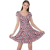 CowCow Womens Red Union Flag Pattern of British Flag Cap Sleeve Dress, XS-5XL