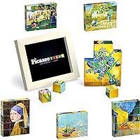 PicassoTiles Magnetic Puzzle Cube 103pcs + World Famous Art, Mix & Match Cubes w/Free Idea Book Sensory Toys STEAM Education Learning Building Block, Popular World Famous Paintings with Free Frame