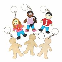 Baker Ross AX679 People Keyring Blanks - Pack of 10, Wooden Bag Dangler Creative Activities for Kids Arts and Crafts or Keychain Making Projects