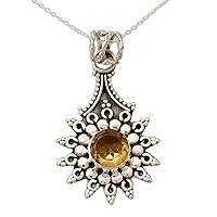 NOVICA Artisan Handmade Citrine Pendant Necklace .925 Sterling Silver Yellow India Birthstone 'Star of Jaipur'