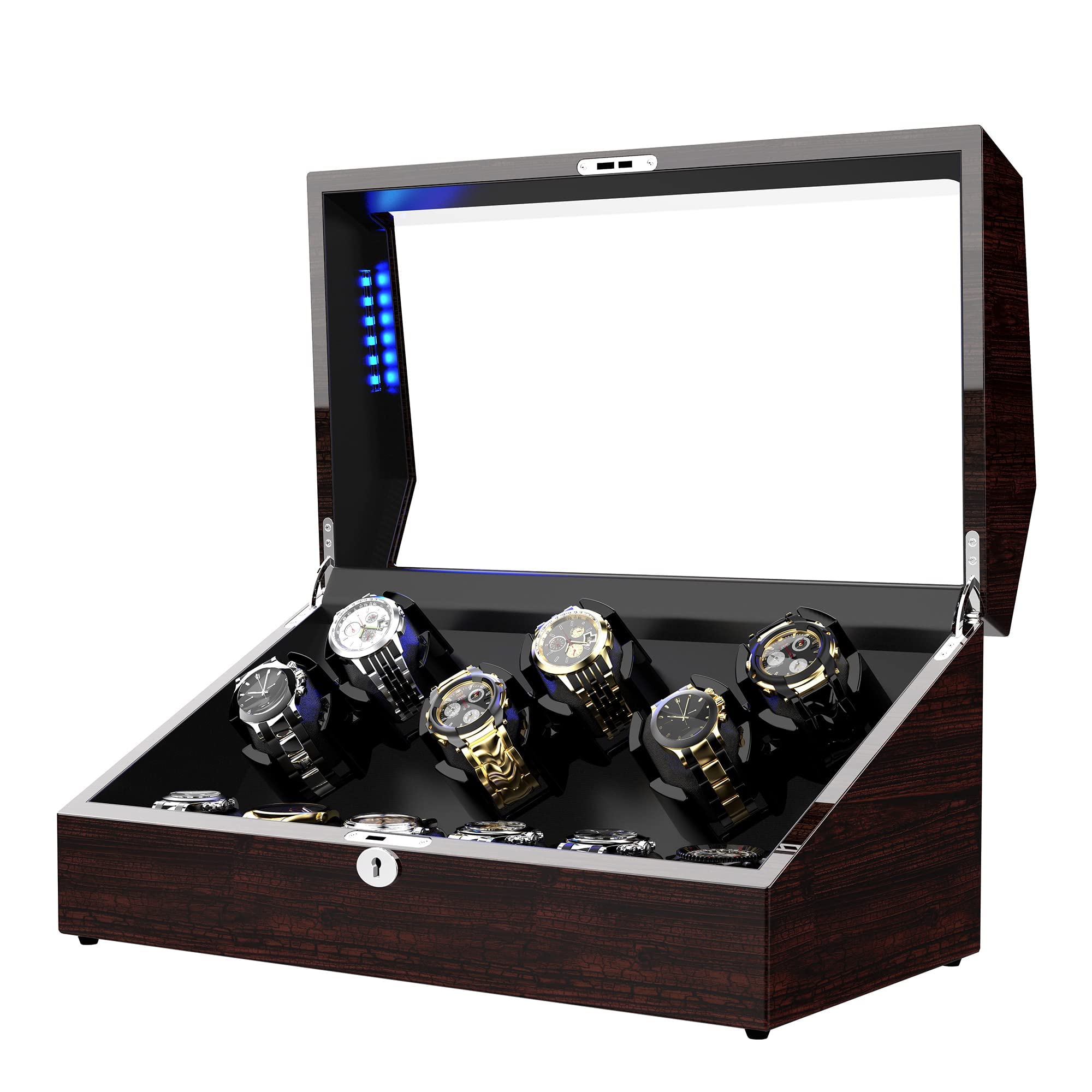ARCTICSCORPION Watch Winder for 12 Storages, Wood Shell Piano Paint Exterior and Extremely Silent Motor, with Soft Flexible Watch Pillow, Built-in Illumination