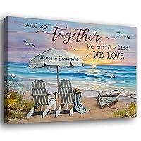 HAQCO Personalized Couple Canvas Beach Art We Build A Life We Love - Custom Photo Couple, Gift for Husband, Husband Gift for Valentine, Wedding Anniversary, Christmas, Birthday from Wife