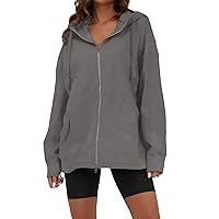 MISSACTIVER Women Oversized Zipper Hooded Sweatshirt Drop Shoulder Long Sleeve Solid Basic Workout Drawstring Jacket Top