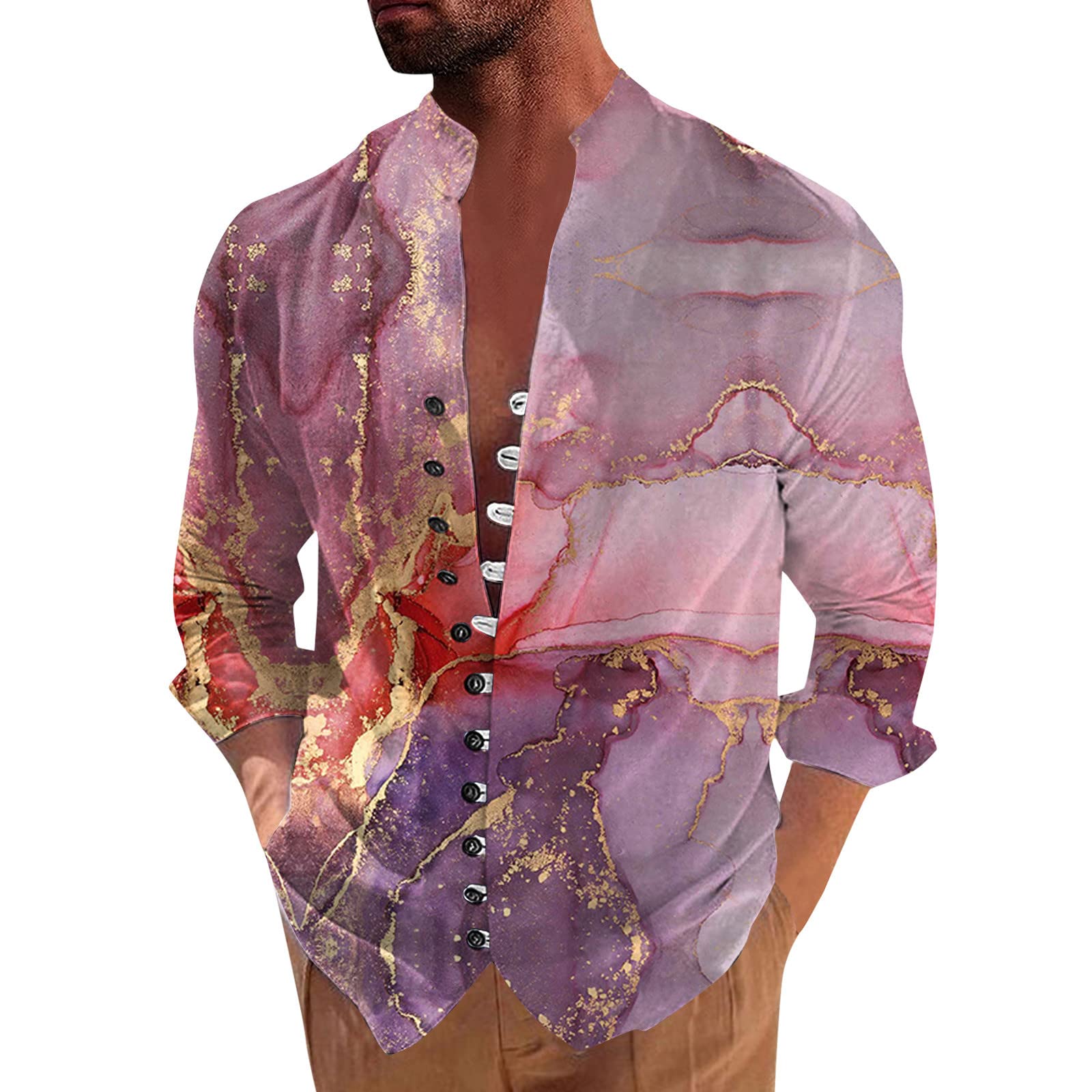 Flower shirt 2023 new summer men's long-sleeved shirt printed
