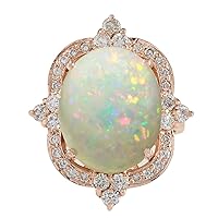 11.6 Carat Natural Multicolor Opal and Diamond (F-G Color, VS1-VS2 Clarity) 14K Rose Gold Luxury Cocktail Ring for Women Exclusively Handcrafted in USA