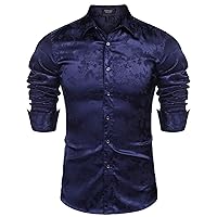 COOFANDY Men's Silk Satin Dress Shirts Jacquard Long Sleeve Floral Button Up Shirts Party Prom Wedding Shirt