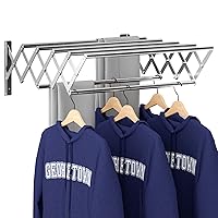 Clothes Drying Rack Wall Mount，Stainless Steel Accordion Retractable Drying Rack Clothing，Used for Laundry Rooms and Bathrooms,The Large Capacity of 80 Pounds Can be Used Indoors and Outdoor.