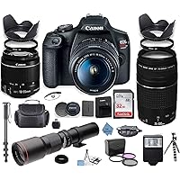Canon EOS Rebel 2000D DSLR Camera with 18-55mm is II Lens Bundle + Canon EF 75-300mm f/4-5.6 III Lens and 500mm Preset Lens + 32GB Memory + Filters + Monopod + TOP KNOTCH Cloth (Renewed)