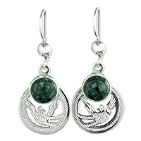 NOVICA Handmade .925 Sterling Silver Jade Dangle Earrings Guatemala Animal Themed Gemstone Bird [1.5 in L x 0.6 in W x 0.2 in D] 'Quetzal Patriot'