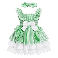 Toddler Baby Girl Gingham Dress with Headband Easter Birthday Outfit Princess Dress Photo Shoot