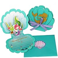 OurWarm 24pcs Mermaid Party Invitations, 3D Pearlescent Mermaid Birthday Party Supplies with Envelopes for Kids Girls Birthday Wedding Baby Shower Pool Mermaid Themed Party Supplies