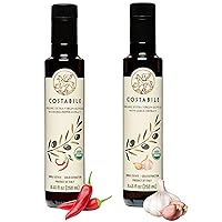 Spicy & Garlic Infused Olive Oil Set. Hot Chilli Pepper Oil & Garlic Infused Oil. All Organic, Extra Virgin Olive Oil and 100% Italian - 2 x 8.45 Fl.Oz. - Costabile