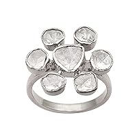 1.50 CTW Natural Uncut Diamond Polki Ring | 925 Sterling Silver | Platinum Plated | Wedding Ring