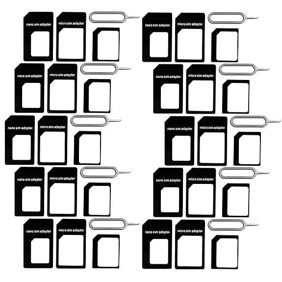 (10 Pack) New Nano Sim Adapter and Micro Sim Adapter and Nano to Micro  Adapter with Sim Eject Pin Needle - Black (10 Pack)