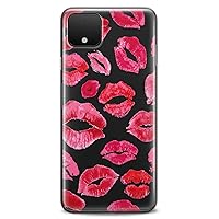 TPU Case Compatible for Google Pixel 8 Pro 7a 6a 5a XL 4a 5G 2 XL 3 XL 3a 4 Red Kisses Flexible Silicone Clear Slim fit Female Design Cute Bright Big Lips Pink Print Soft Girlish Lipstick