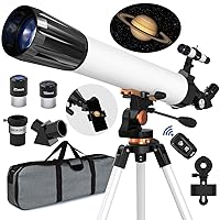 Telescope 90mm Aperture 800mm Telescope for Adults with High Powered, Refractor Telescopes for Kids & Beginners, Multi-Coated High Transmission AZ Mount Portable Telescope Includes Carry Bag