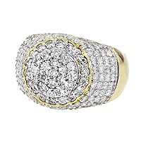 Diamond Ring for Men 14K Gold Round Shaped Cluster 2.3ctw Diamond Big 17mm Wide Domed