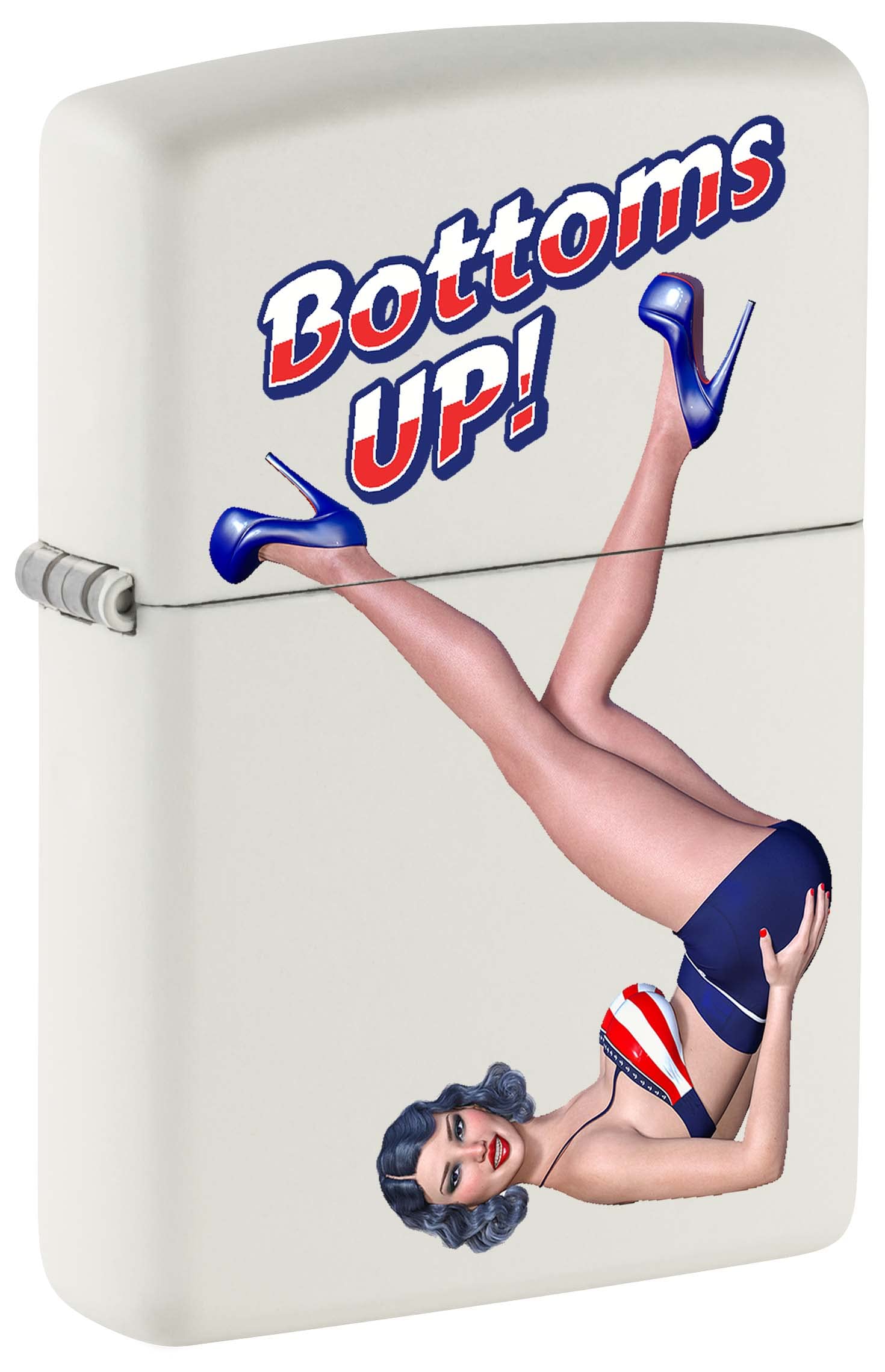 Zippo Lighter, Vintage Pin-Up Girl, Bottoms UP! - White Matte 81094