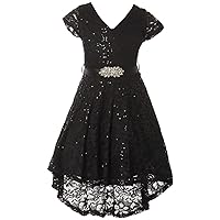 Girl Special Occasion Dress Sequin Hi Lo for Formal Casual Party Holiday