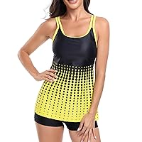 Womens Tankini Swimsuits Athletic Two Piece Tummy Control Bathing Suits with Shorts Modest Tank Tops Swimwear