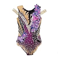 Girls' Purple Rhythmic Gymnastics Outfit for Sparkly Competition Wear
