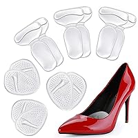 ONUEMP Heel Cushion Inserts and Metatarsal Pads for Women, 3 Pairs Heel Grips and 3 Pairs Ball of Foot Cushions, Silicone Shoe Pads Insoles for High Heels, Blister Prevention for Too Big Shoes