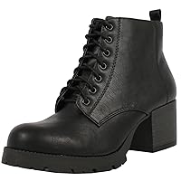 Soda Women's Nevitt Faux Leather Lace Up Chunky Heel Combat Style Boots